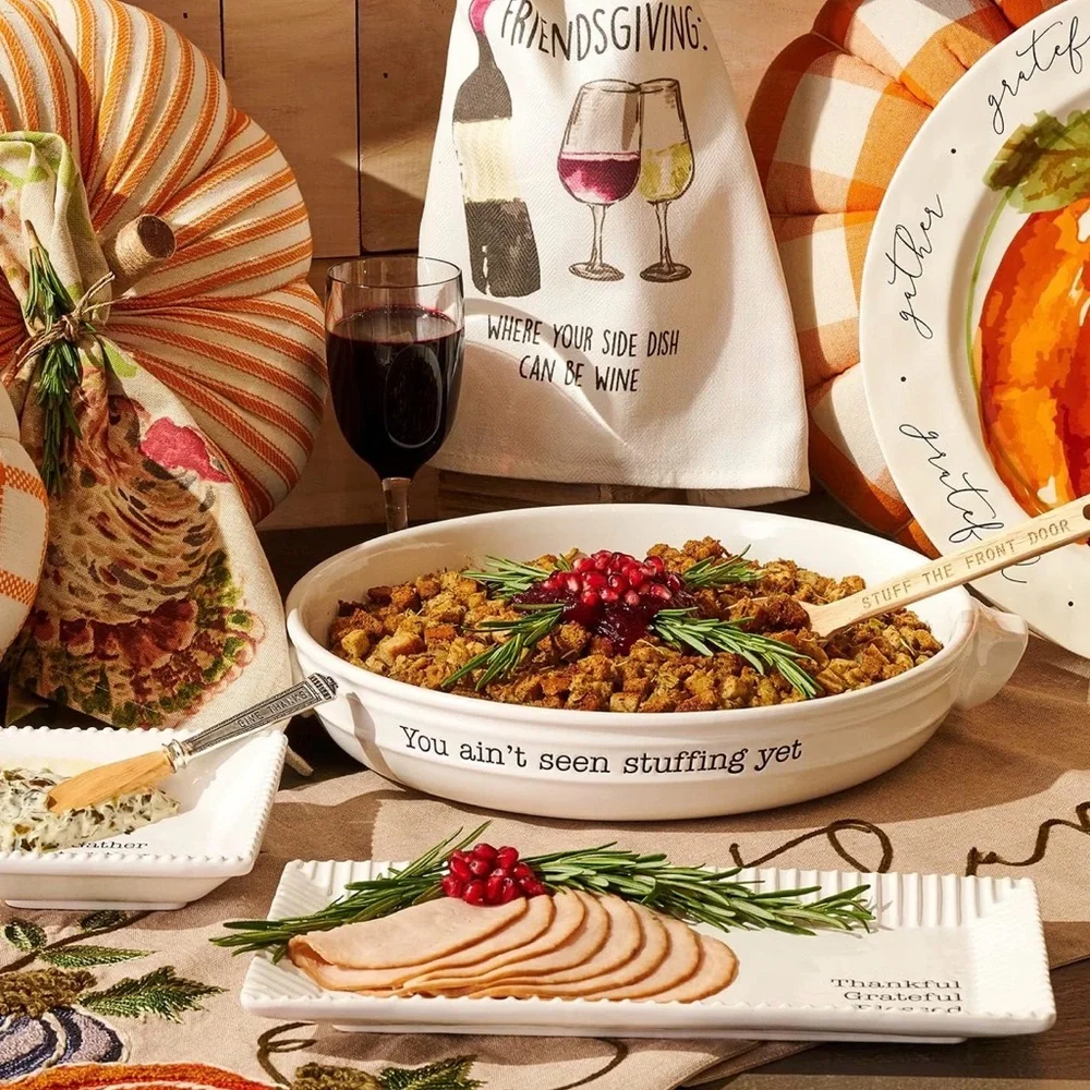 Mud Pie, Thankful, Grateful, Blessed, Ceramic Tray & Dip Bowl Set